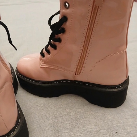 SHEIN Glossy Pink Combat Boots - Picture 2 of 5